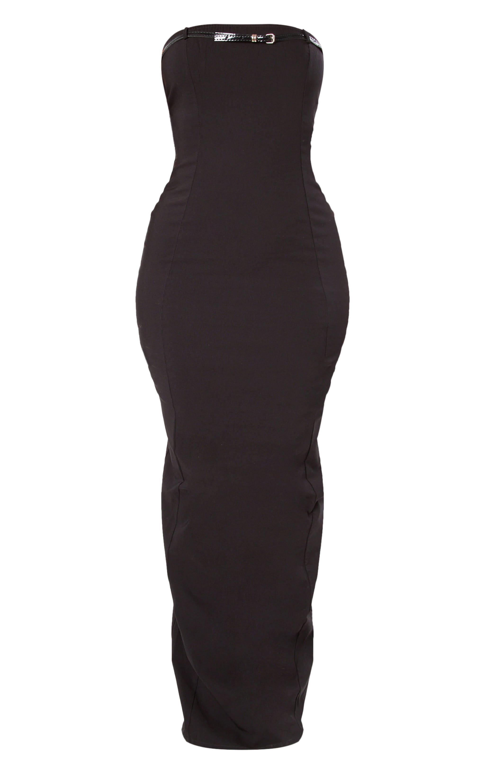 Shape Black Stretch Woven Belted Bandeau Maxi Dress Product Image