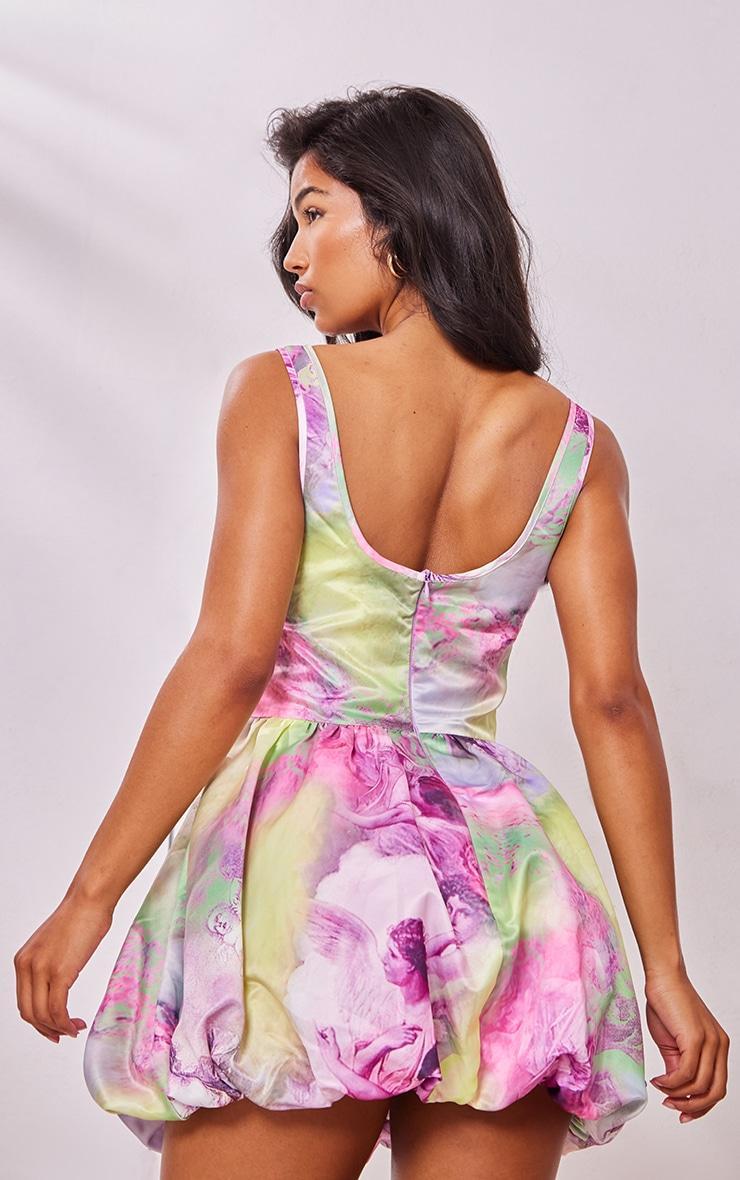 Multi Renaissance Print Strappy Corset Puff Ball Dress Product Image