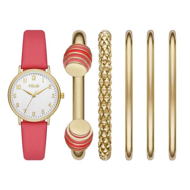 Folio Womens Three Hand Gold-Tone 32mm Watch and Bracelet Gift Set, 6 Pieces Product Image