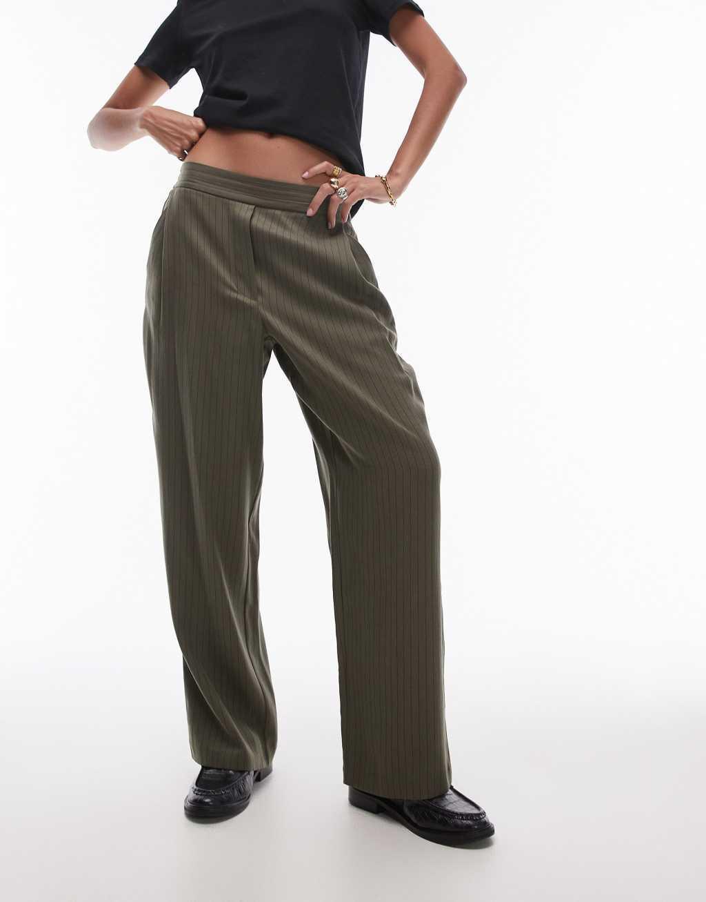 Topshop pinstripe sweatpants in khaki Product Image