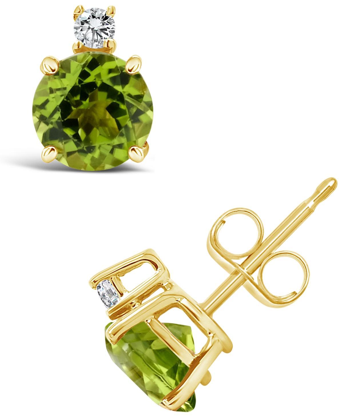 Celebration Gems 14K Yellow Gold 6mm Round Amethyst Diamond Accent Earrings, Womens, Peridot Product Image