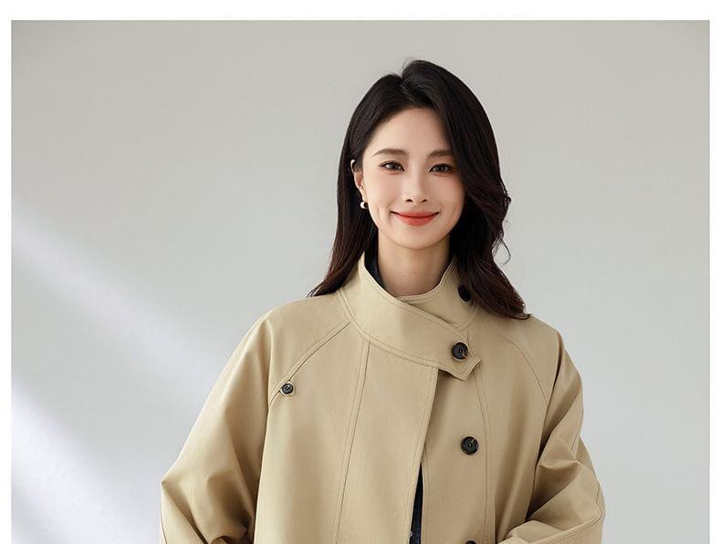 Stand Collar Plain Panel Button Trench Coat Product Image