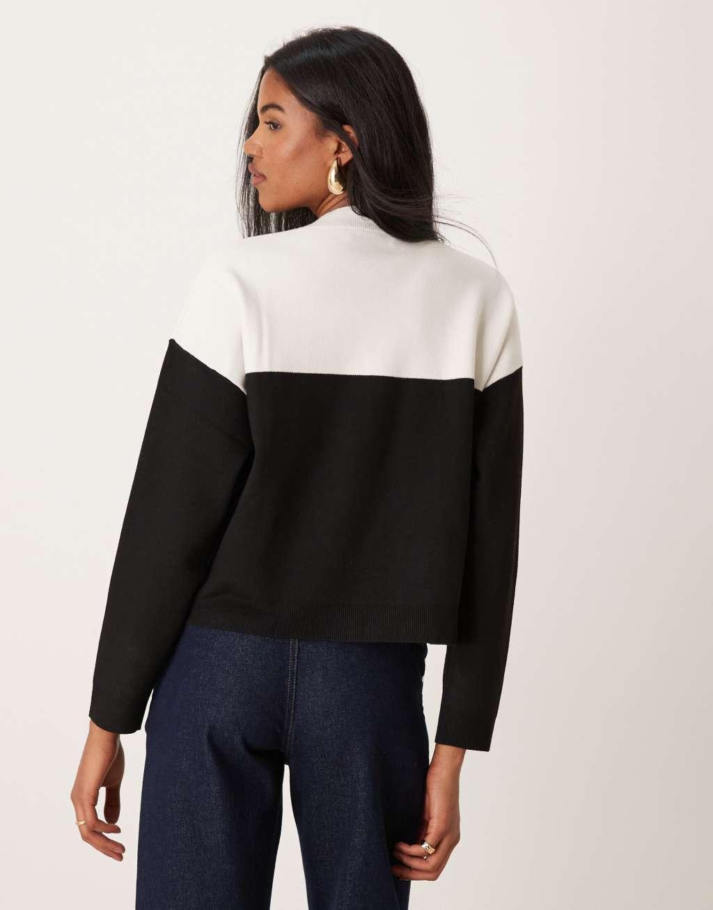 Mango contrast base sweater in white Product Image