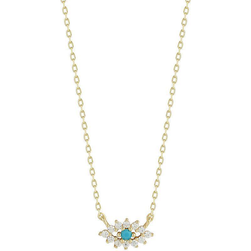 Sunkissed Sterling Cubic Zirconia Dainty Evil Eye Pendant Necklace, Womens Gold Product Image