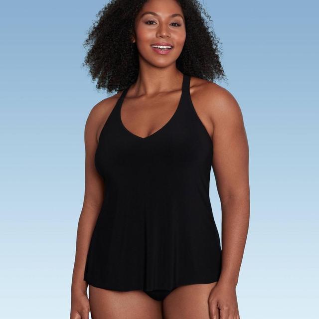 Womens UPF 50 V-Neck Racerback Tankini Top - Aqua Black Product Image