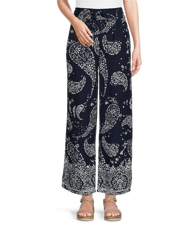 Intro Janis Woven Paisley Print Wide-Leg Pull-On Ankle Pants Product Image