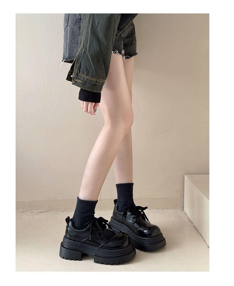 Platform Lace-Up Faux Leather Shoes Product Image