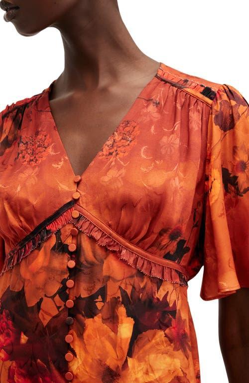 Tian Floral Flutter Sleeve Satin Minidress In Adela Burnt Orange Product Image