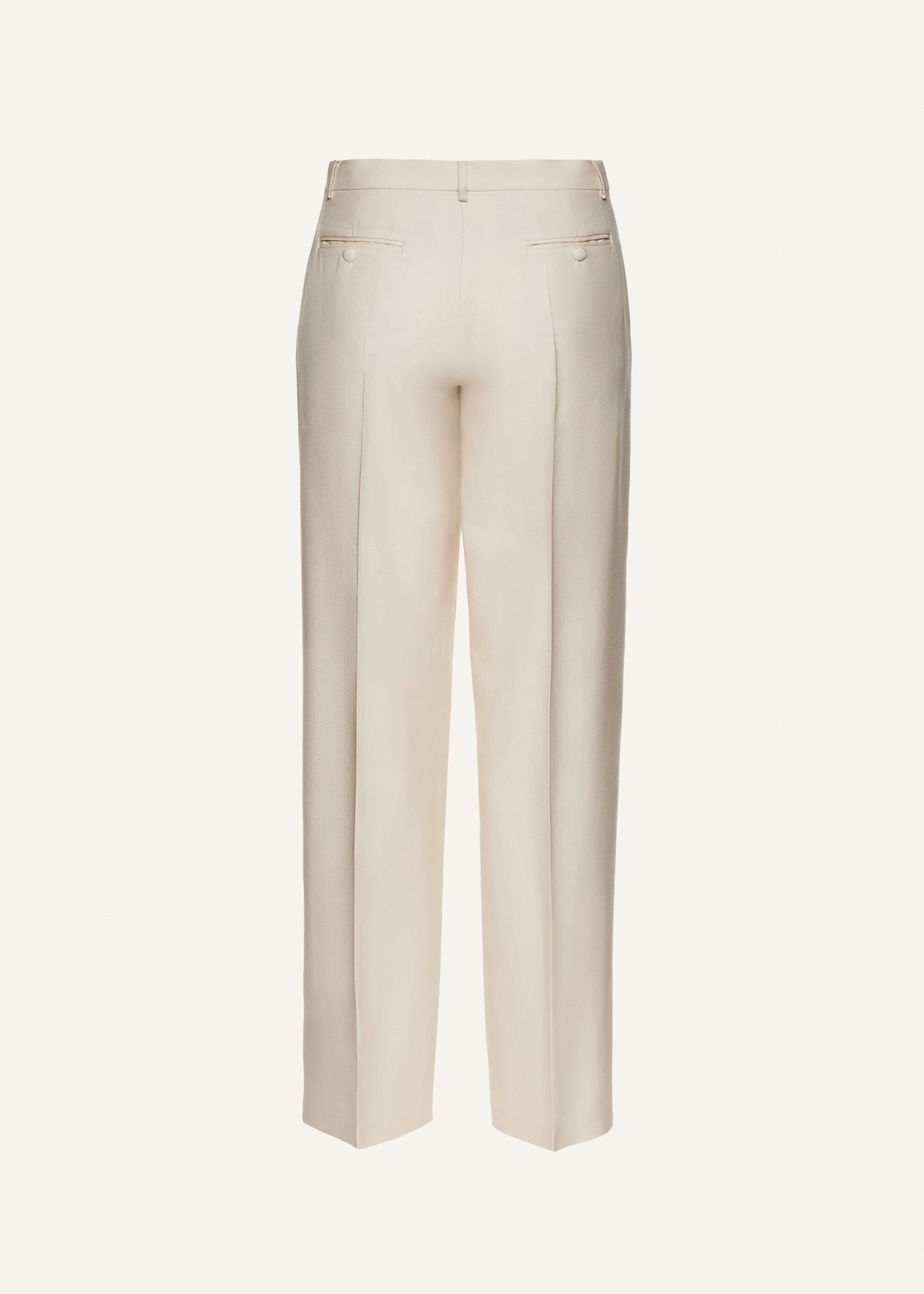 Wide leg tailored silk pants in beige Product Image