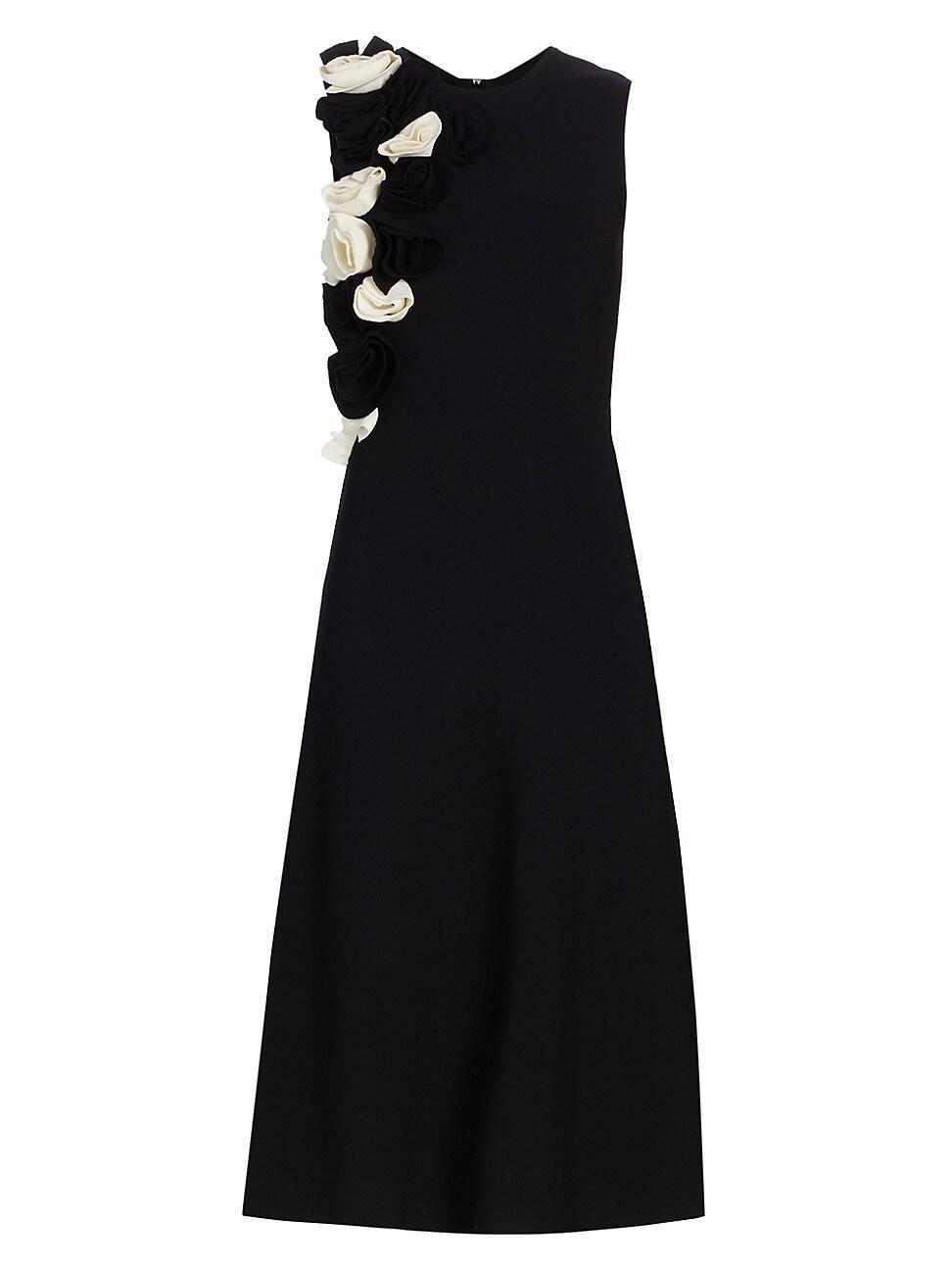 Colorblock Flower-Applique Sleeveless Rib Midi Dress Product Image