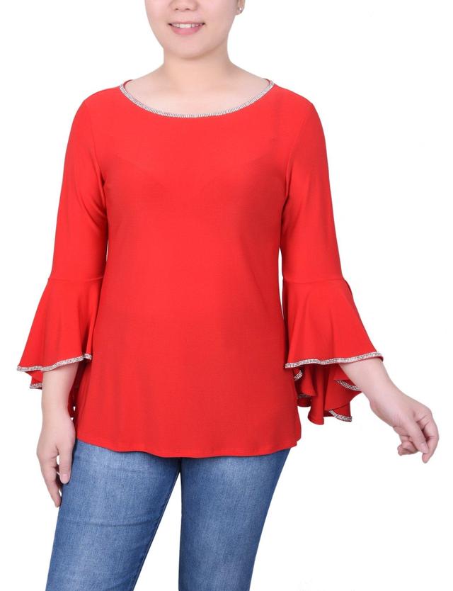 Long Bell Sleeve Tunic Top With Stone Details - Petite Product Image