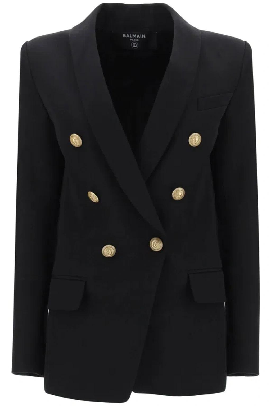 Women's Double-breasted Jacket With Shaped Cut In Black Product Image