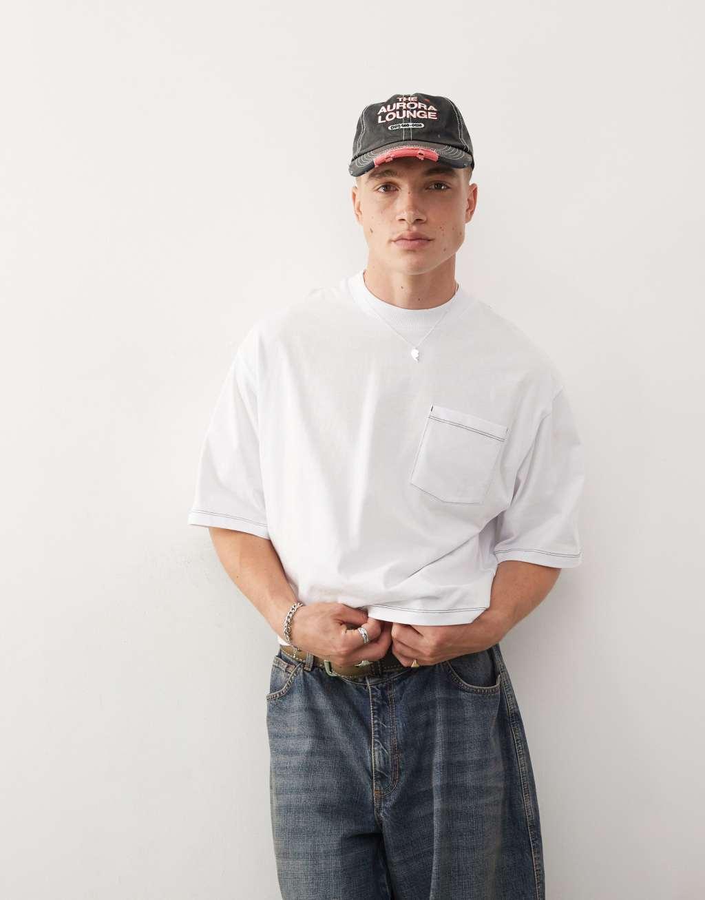 COLLUSION Boxy cropped t-shirt in white  Product Image