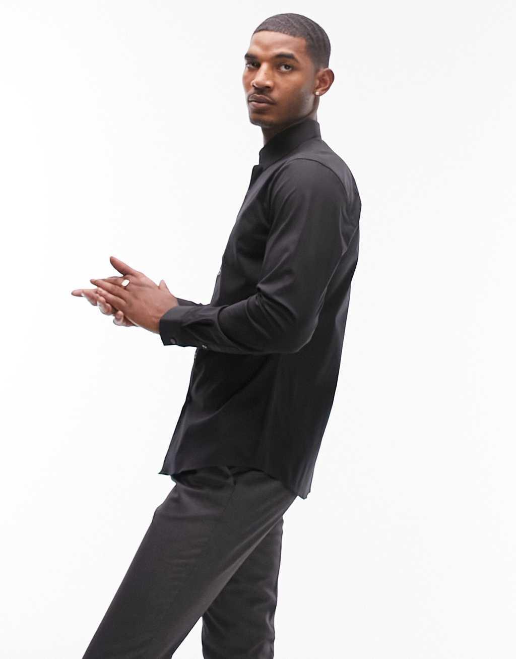 Topman long sleeve formal stretch shirt in black Product Image