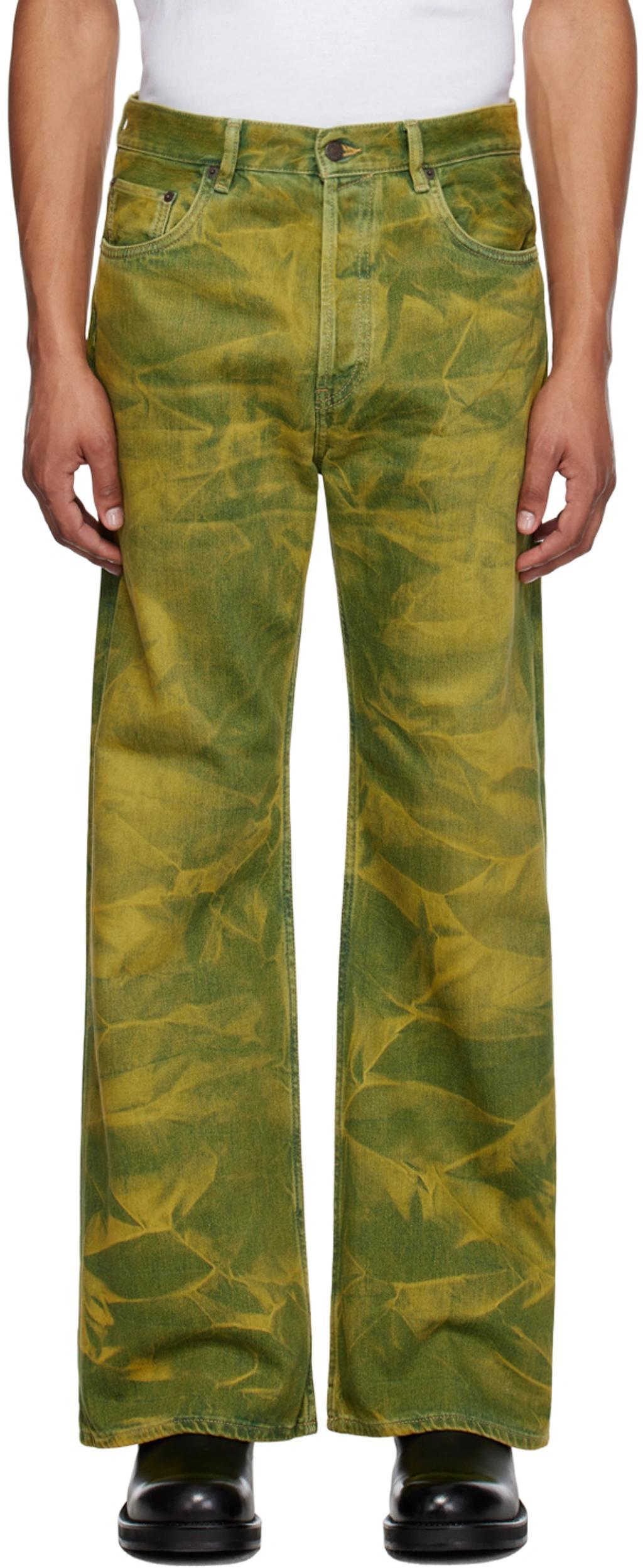 Bleached-effect Straight-leg Jeans In Green Product Image