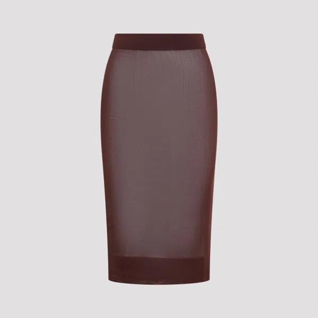 SAINT LAURENT High Waist Pencil Skirt In Brown Product Image