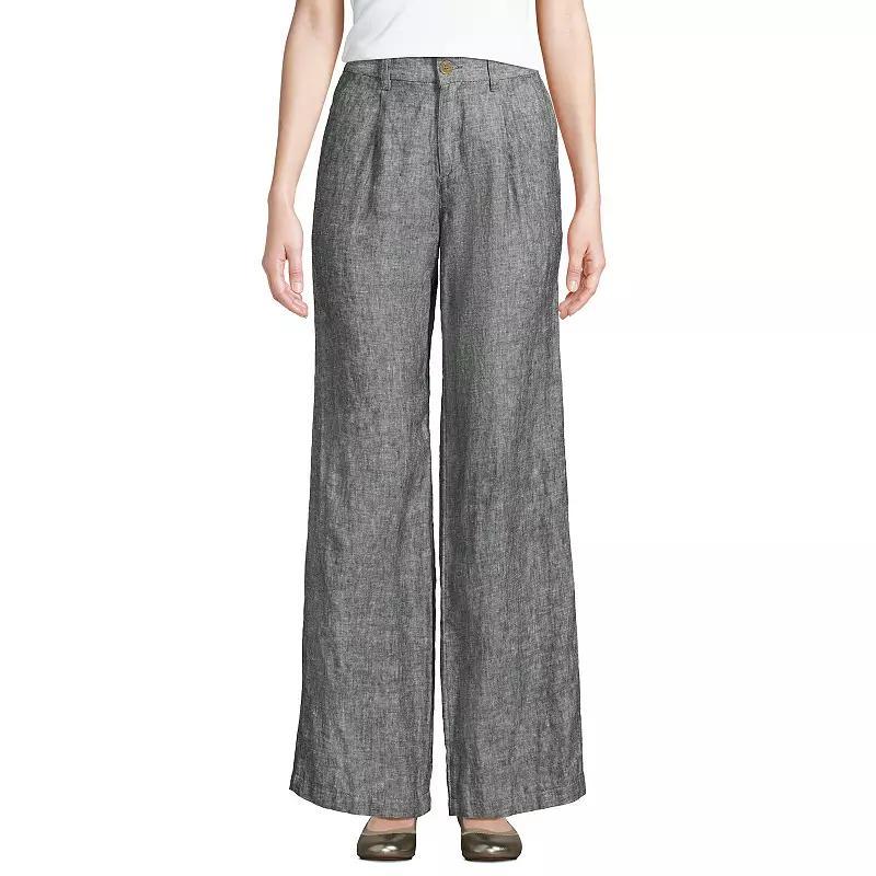 Womens Lands End High-Rise Wide-Leg Linen Pleated Pants Product Image