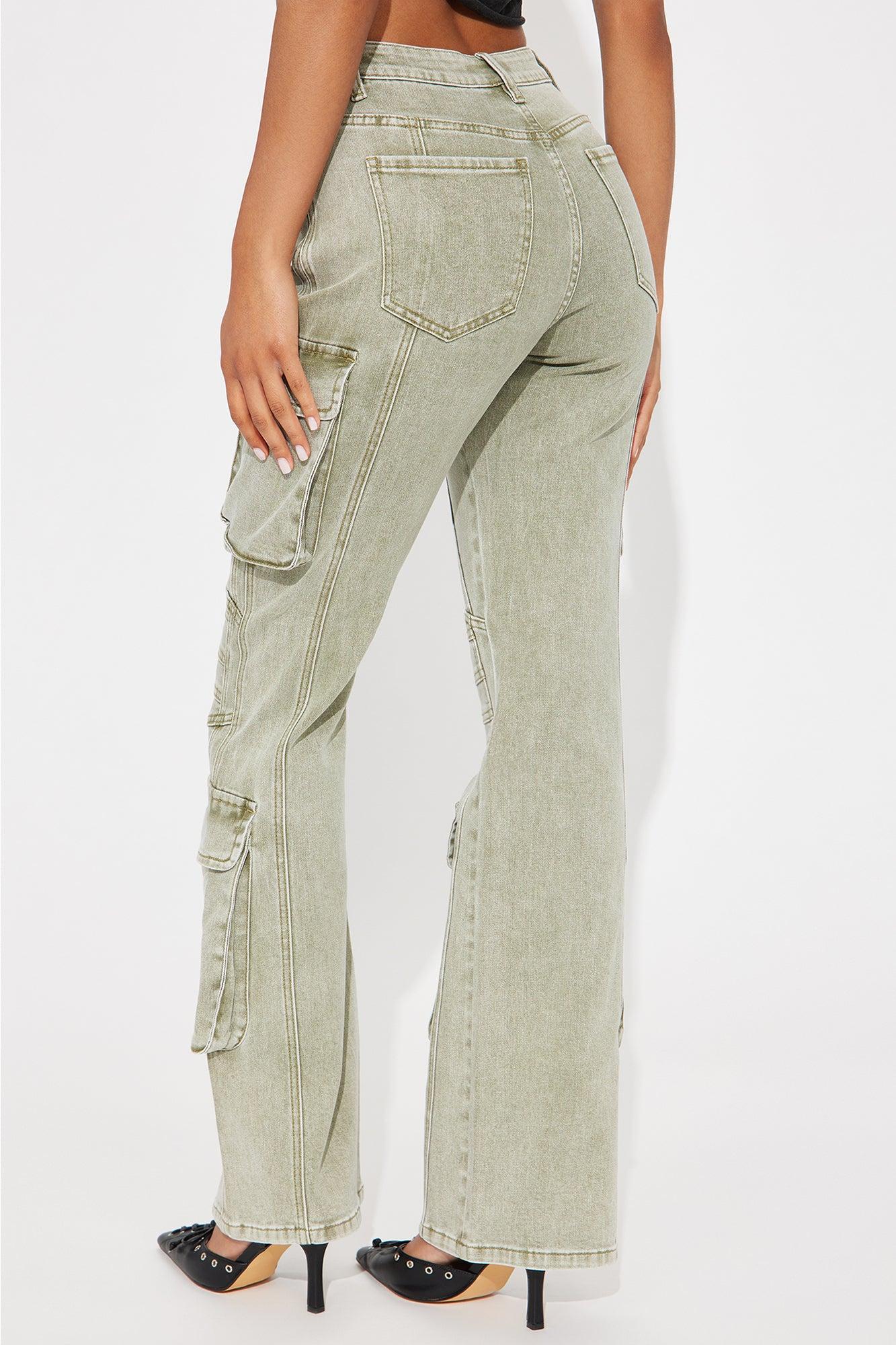 Best In Town Washed Cargo Flare Pant - Sage Product Image