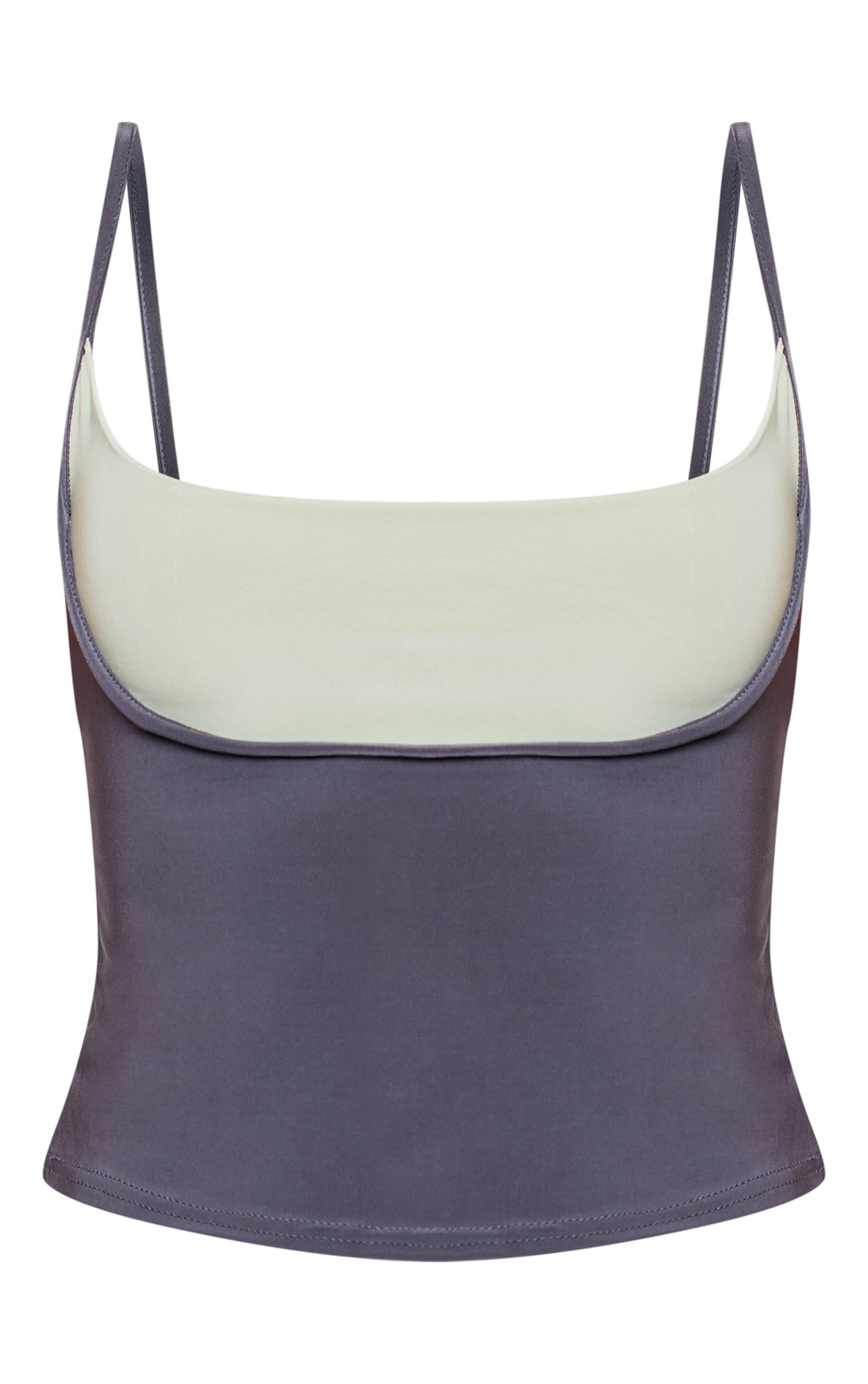 Petite Grey Slinky Contrast Strappy Top Product Image