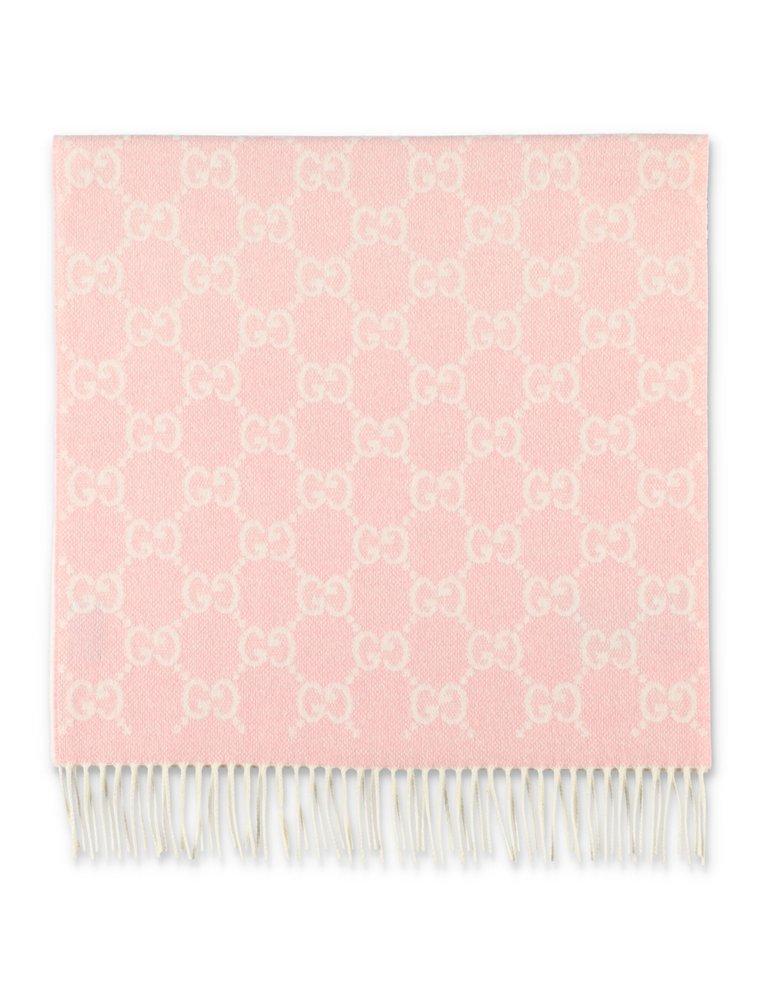 Gg Jacquard Fringed Scarf In Pink Product Image