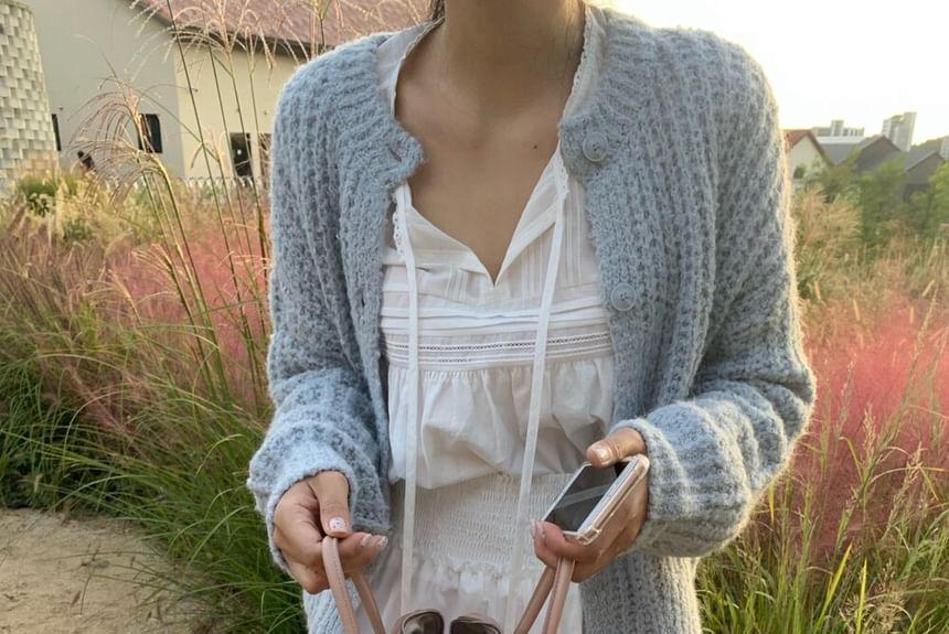 Plain Button-Up Chunky Knit Cardigan Product Image