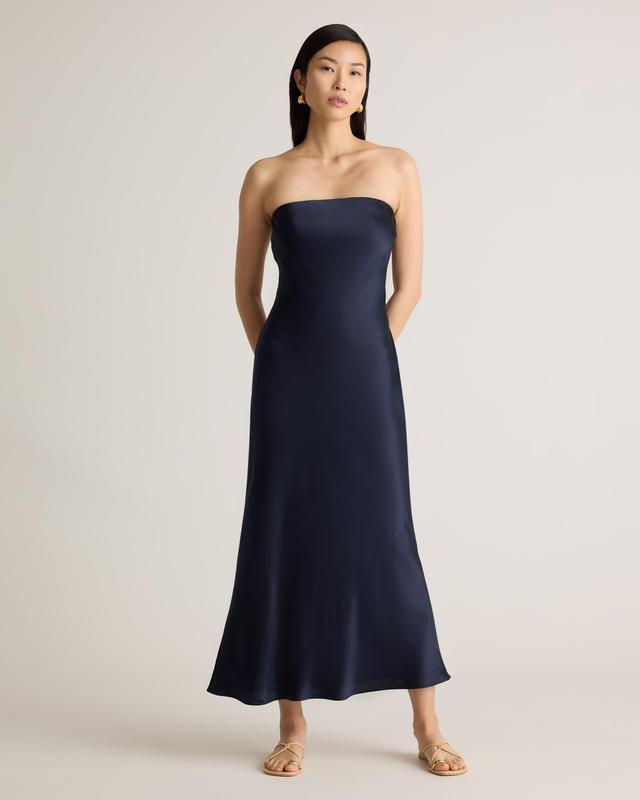 100% Washable Silk Strapless Midi Dress Product Image