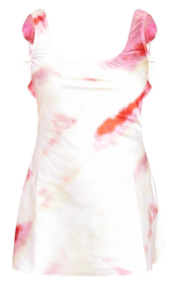 Multi Tie Dye Print Satin Frill Detail Low Back Shift Dress Product Image