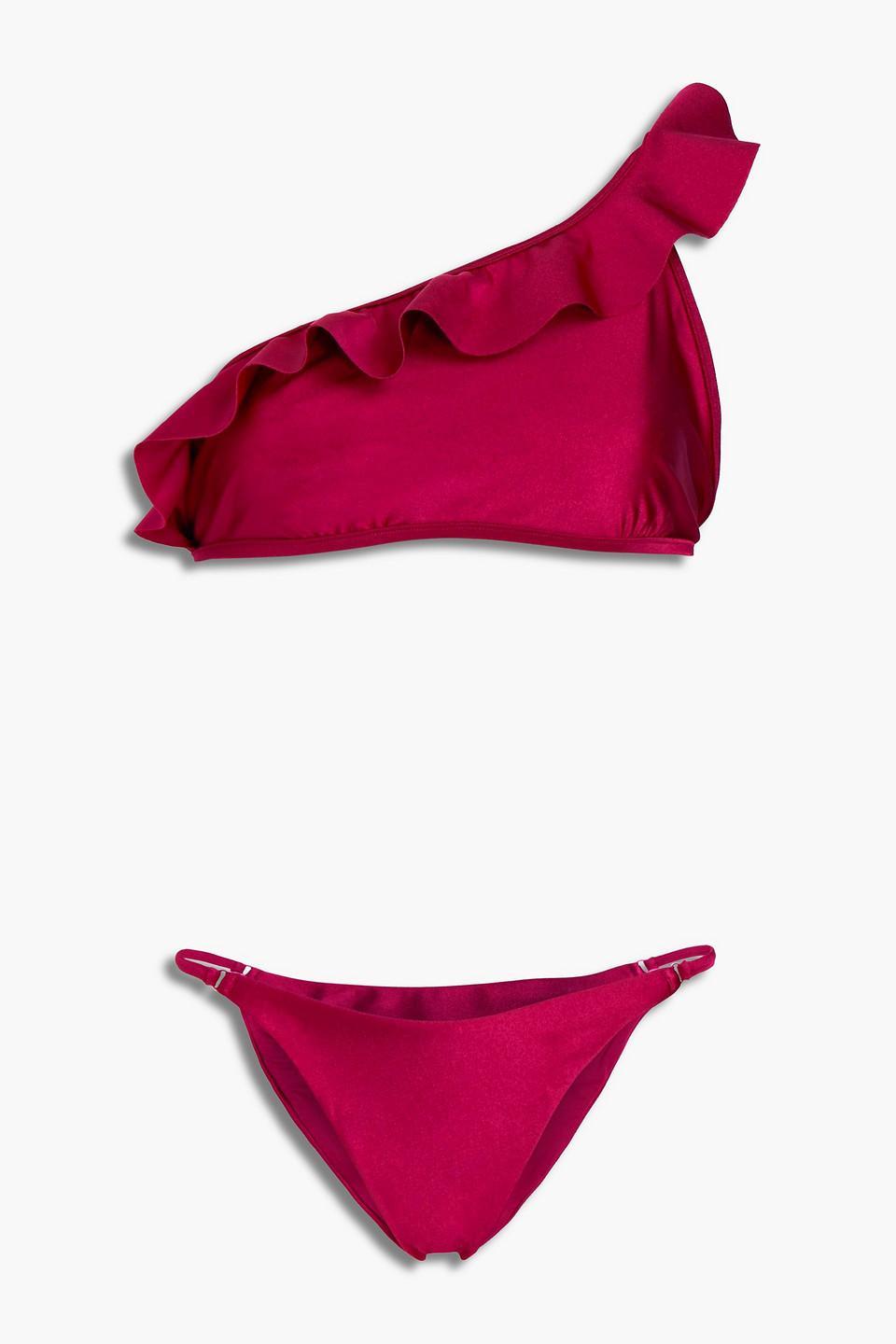 One-shoulder Ruffled Bikini In Crimson Product Image