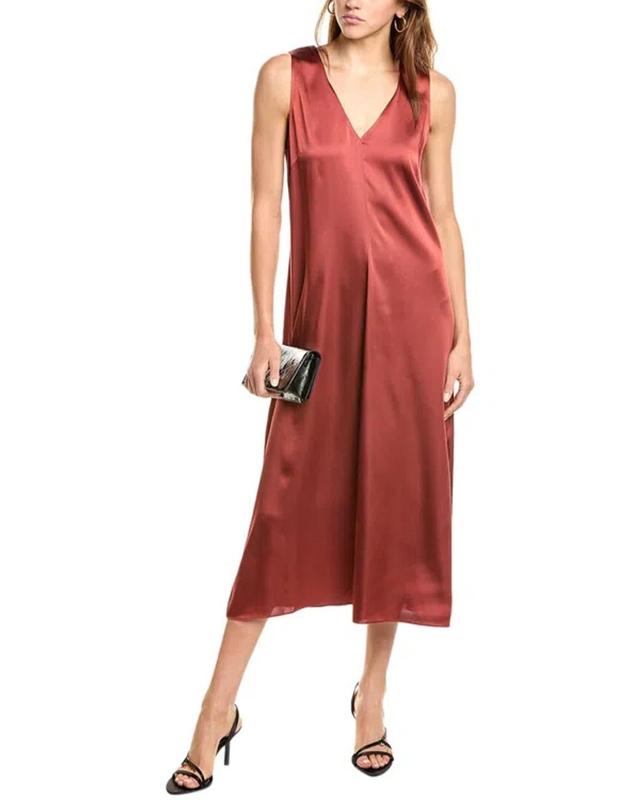 VINCE Satin Midi Dress In Red Product Image