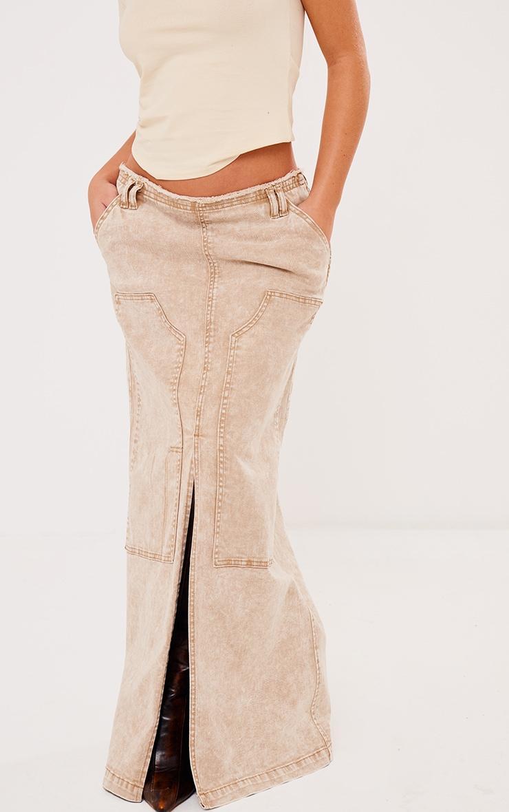 Stone Acid Wash Twill Raw Hem Maxi Skirt Product Image