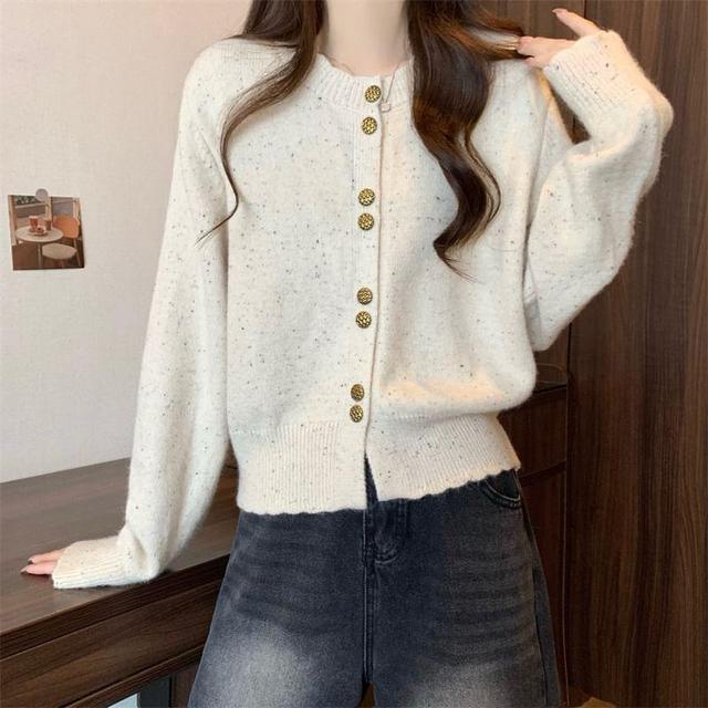 Round Neck Melange Cardigan Product Image