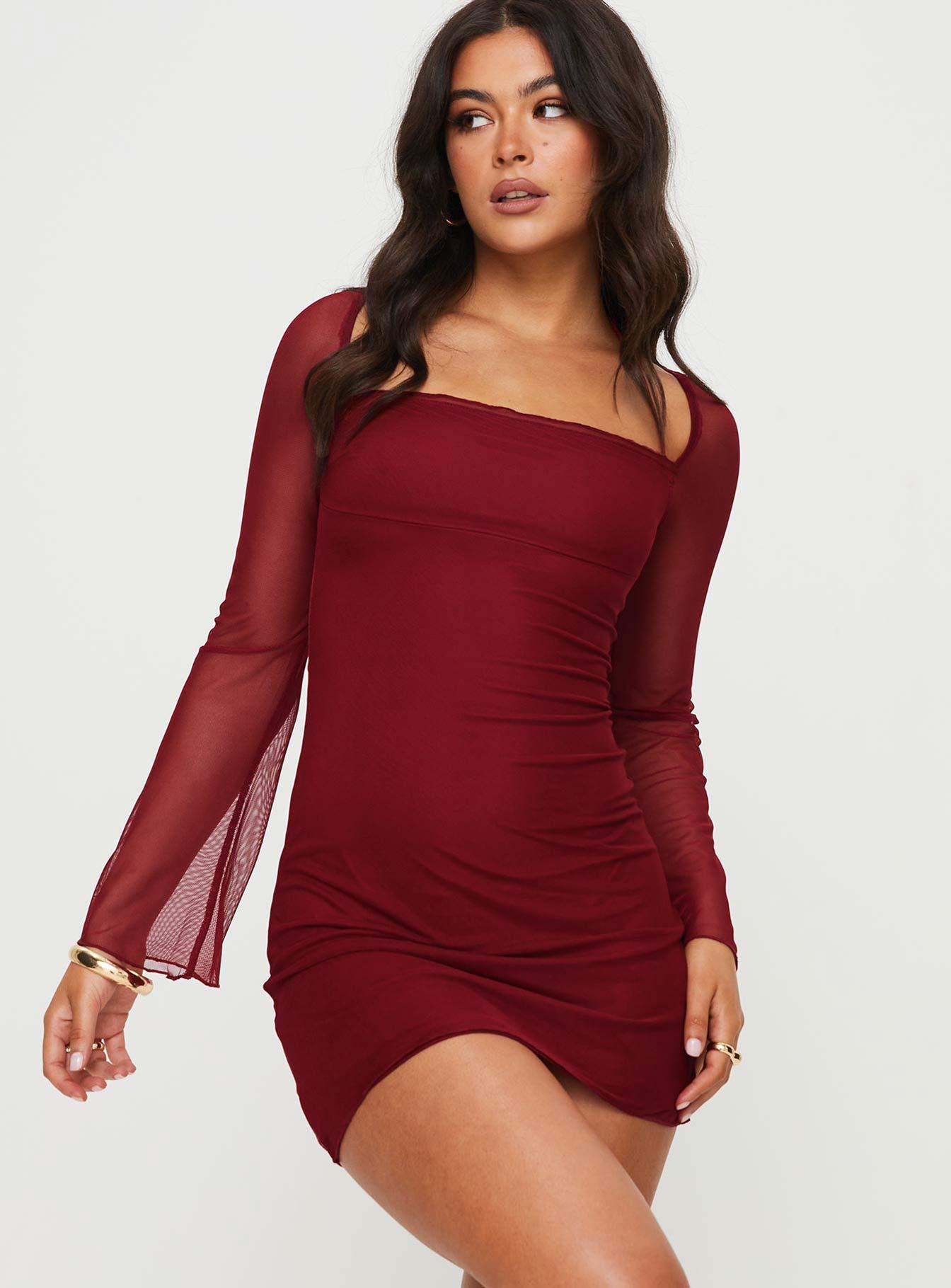 Bilbao Long Sleeve Mini Dress Burgundy Product Image