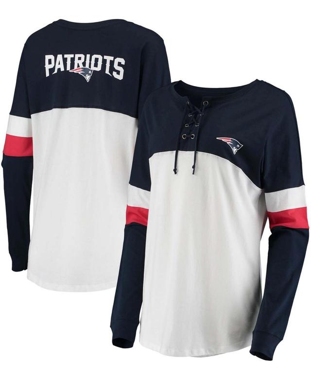 Womens Navy New England Patriots Athletic Varsity Lace-Up Long Sleeve T-shirt - Navy Product Image