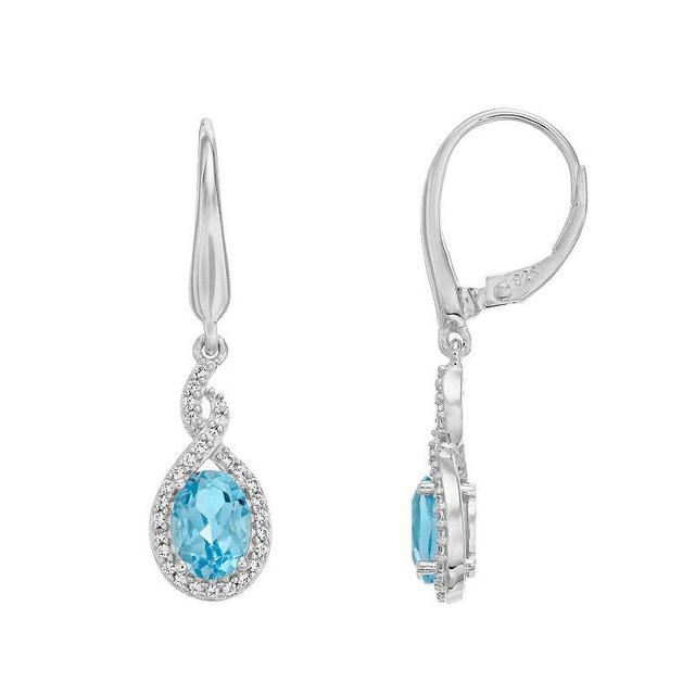 Sterling Silver 2 1/5 Carat Swiss Blue Topaz Drop Earrings, Womens Product Image