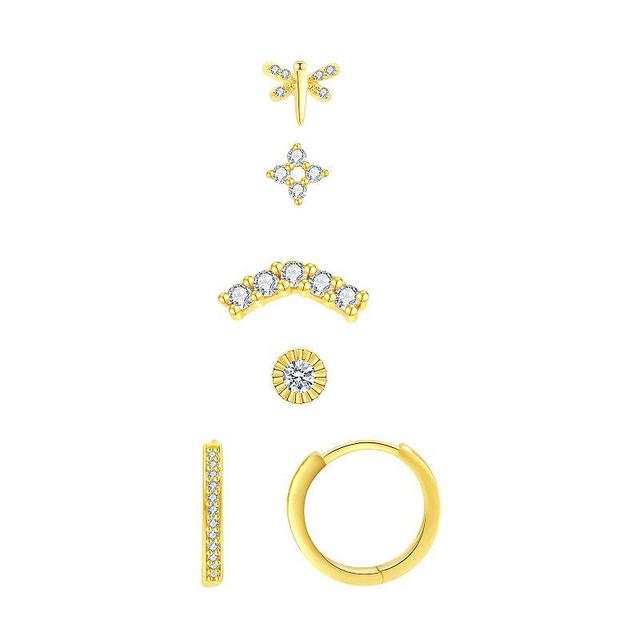 Chrystina Gold Tone Cubic Zirconia Single Studs & Hoop Earring 5-Piece Set, Womens Product Image