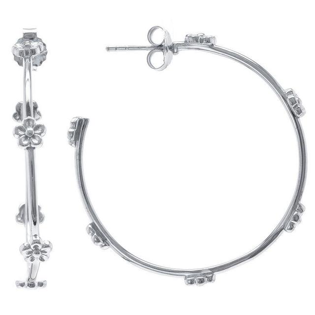 Judy Crowell Sterling Silver Flower Hoop Earrings, Womens Product Image