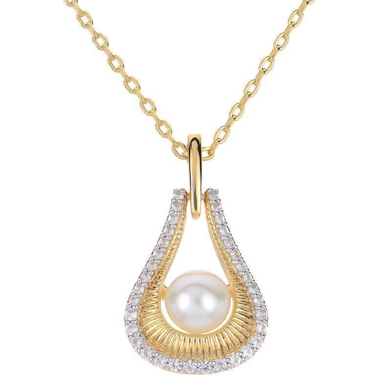 PearLustre by Imperial 14k Gold Over Silver Freshwater Cultured Pearl & Lab-Created White Sapphire Door Knocker Pendant Necklace, Womens, Yellow Product Image