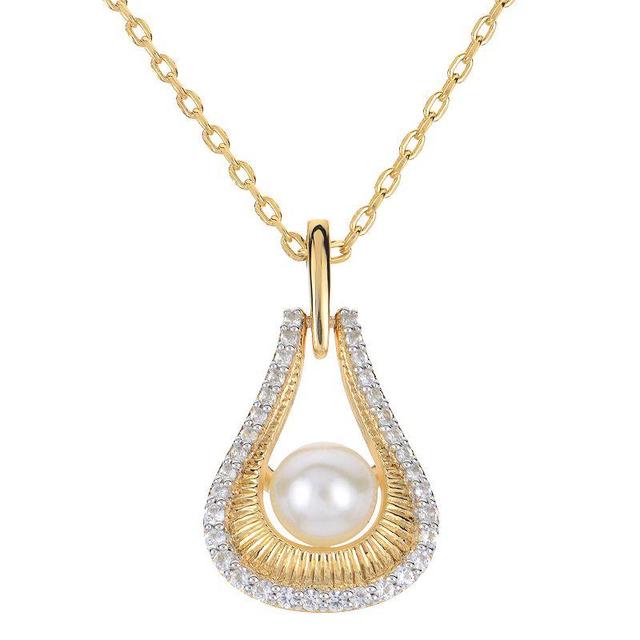 PearLustre by Imperial 14k Gold Over Silver Freshwater Cultured Pearl & Lab-Created White Sapphire Door Knocker Pendant Necklace, Womens, Yellow Product Image