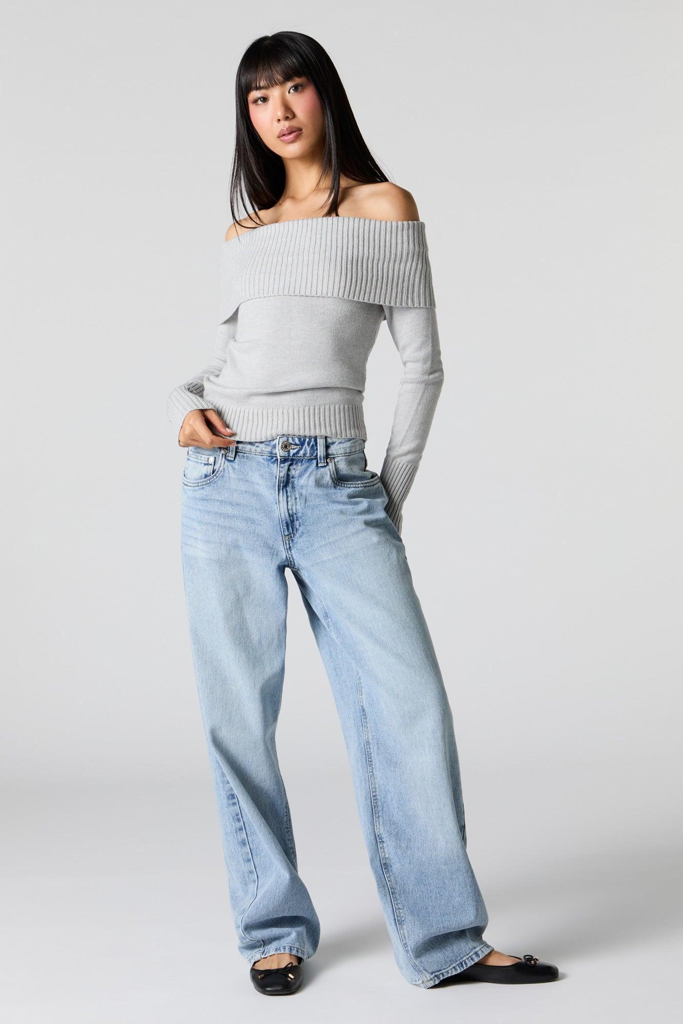 Ribbed Knit Off Shoulder Sweater Female Product Image