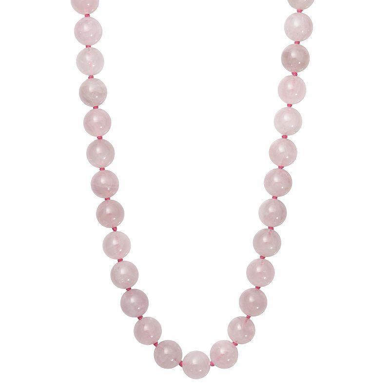 Sterling Silver Rose Quartz Beaded Necklace, Womens Product Image