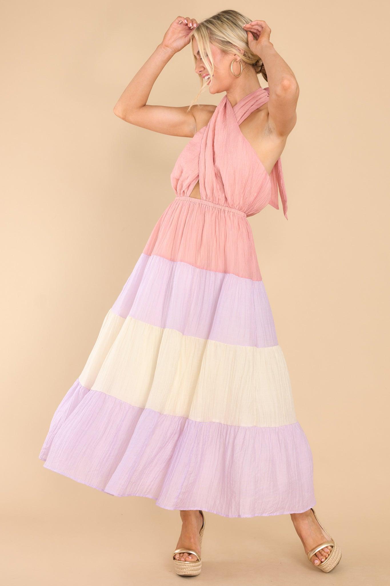 Falling Into Love Pink Multi Maxi Dress Product Image