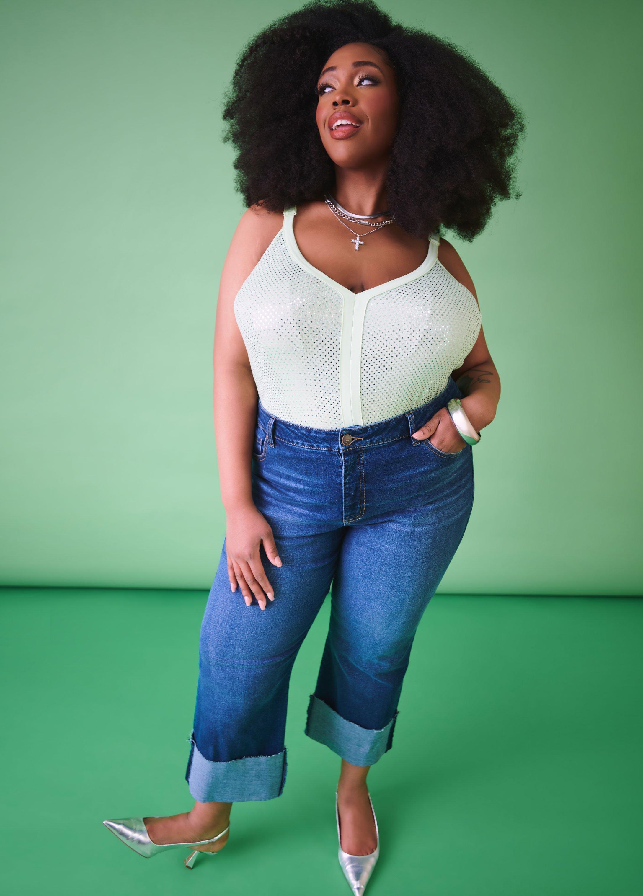 Plus Size Cropped Cuffed Straight Leg Jeans Ashley Stewart Product Image