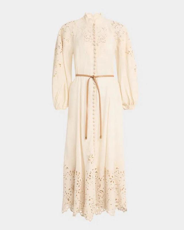 ZIMMERMANN Wylie Embroidered Billow Dress In Neutrals Product Image