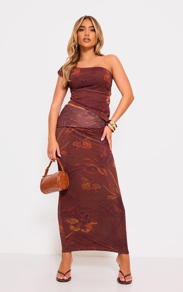 Burgundy Floral Print Low Rise Maxi Skirt Product Image