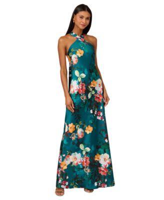 Adrianna by Adrianna Papell Womens Printed Drape-Back Halter Gown Product Image