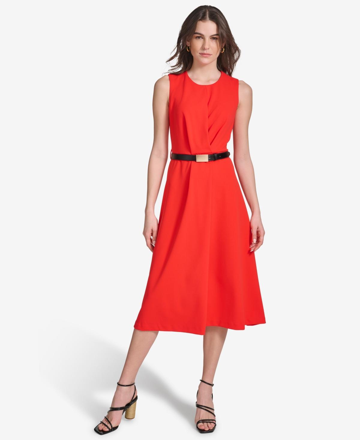 Calvin Klein Womens Belted A-Line Dress Product Image