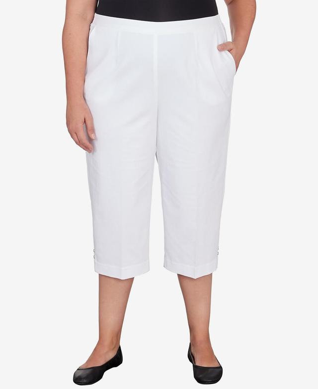 Alfred Dunner Plus Size Classic Neutrals Pull On Button Hem Twill Capri Pants Product Image