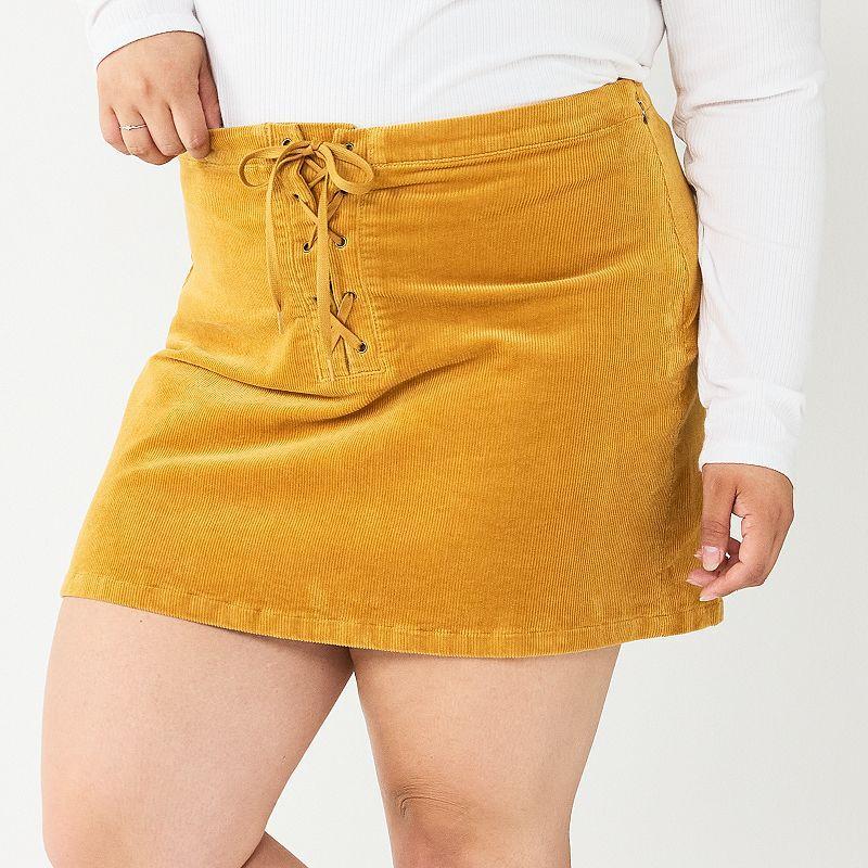 Juniors Plus Size SO Front Lace-Up Mini Skirt, Girls Honey Yellow Product Image