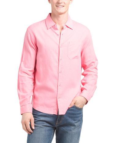 Long Sleeve Linen Blend Solid Shirt for Men | Cotton/Viscose Product Image