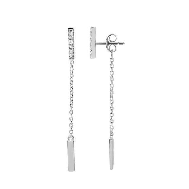 PRIMROSE Sterling Silver Cubic Zirconia Bar Stud Bar Chain Front-Back Drop Earrings, Womens, Silver Tone And Clear Product Image